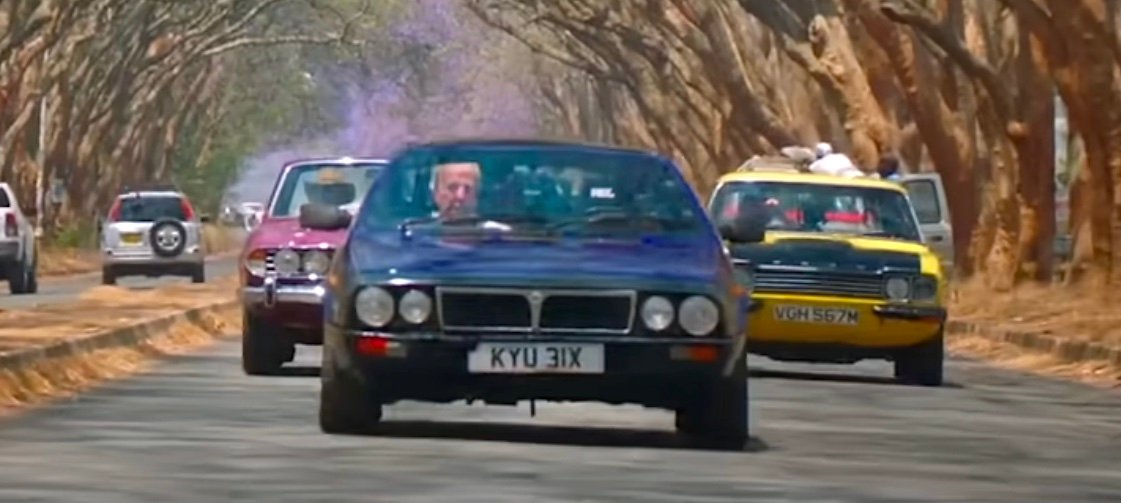 Jeremy Clarkson driving a Lancia Montecarlo